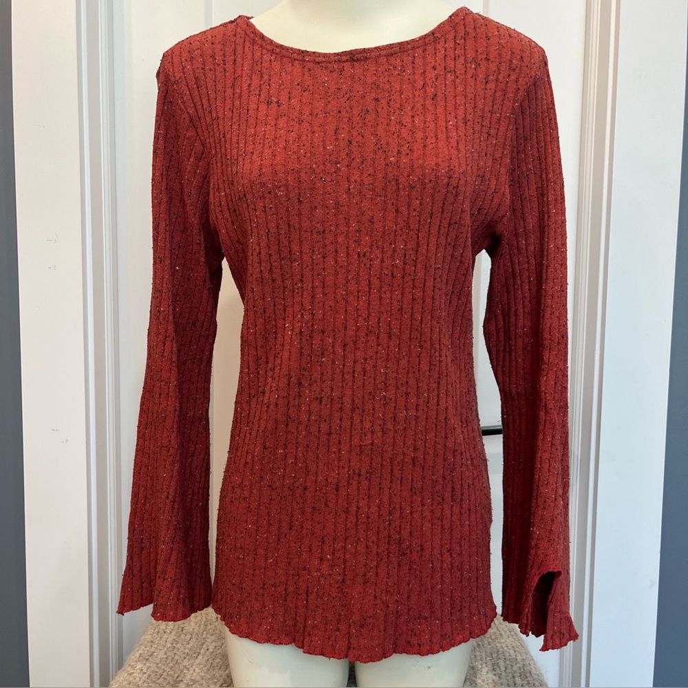 CUT LOOSE Heather Red Orange Ribbed Stretch Crew‎ Neck Pullover Top Size Medium
